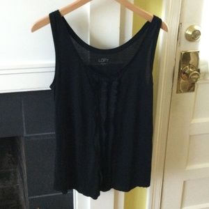 Ann Taylor LOFT Raw Edge Ruffle Tank Black - Sz Medium